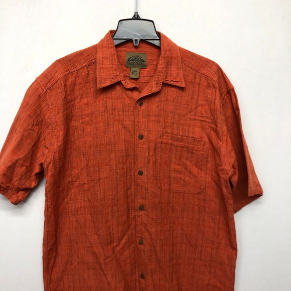 Flyshacker Men Short Sleeve Button Shirt Top Size Large Orange M098 -2 - Picture 7 of 10